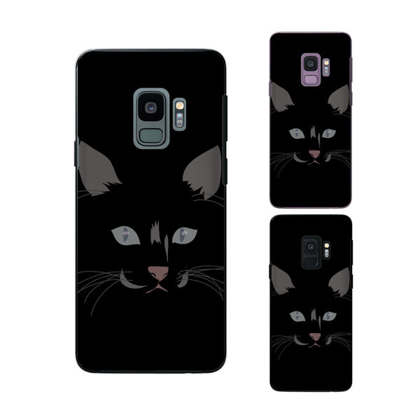 Galaxy S9 (docomo SC-02K / au SCV38) スマホ ケース カバー 猫の顔1 黒