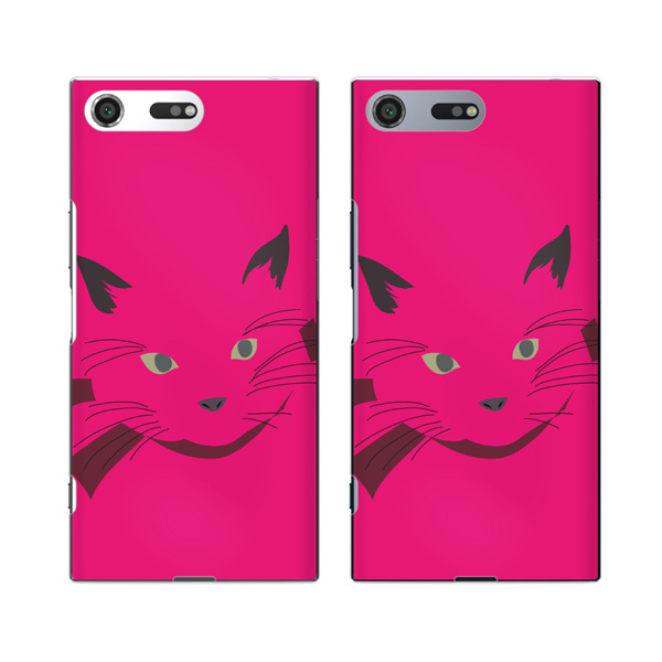 docomo Xperia XZ Premium SO-04J (純正卓上充電対応) スマホ ケース ハード カバー 猫の顔3 リボン ピンク